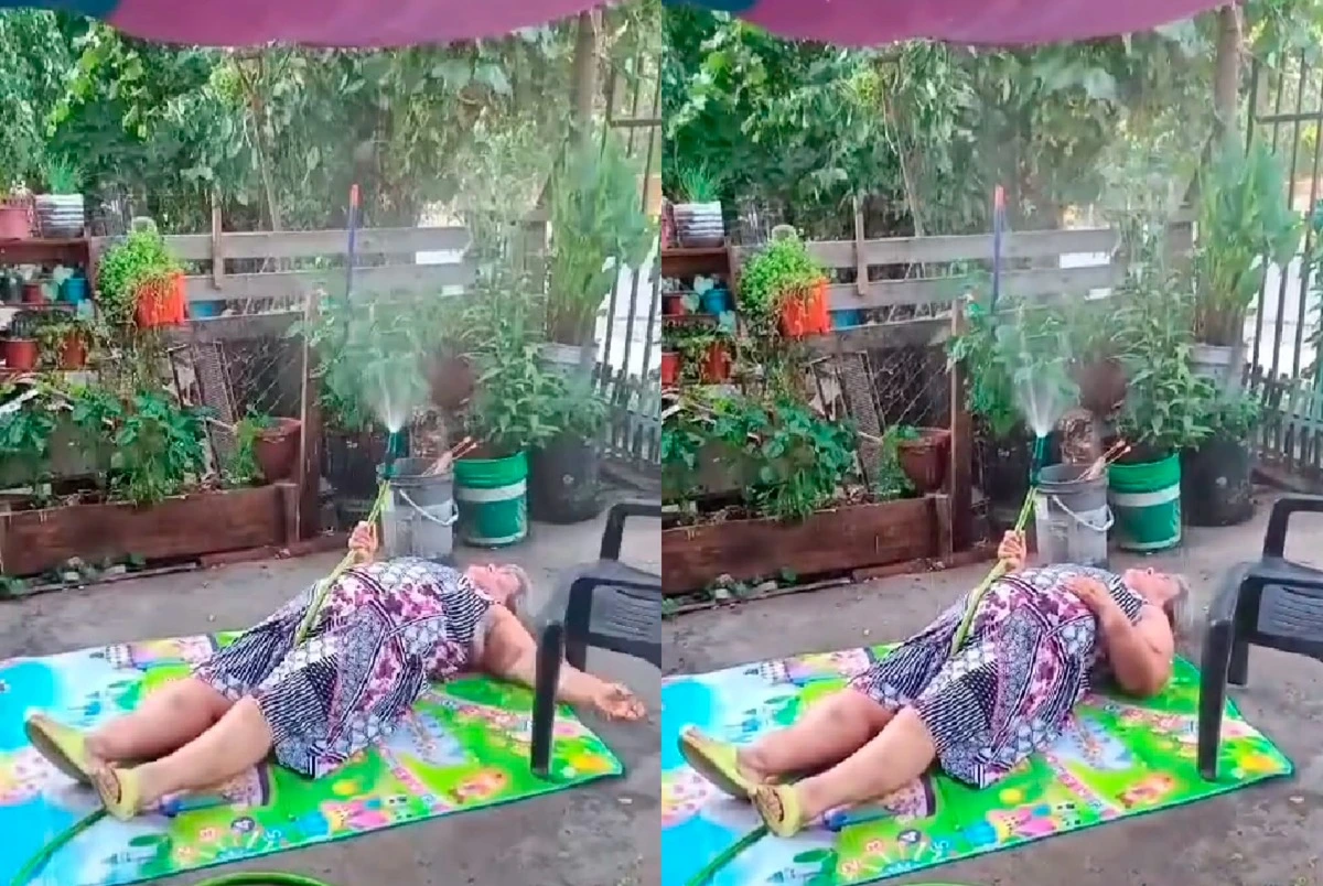 VIDEO| Adulta mayor se hace viral total de Internet por su forma de capear el calor: Muchos copiaron la idea