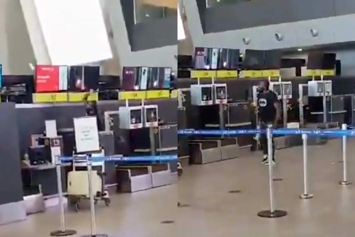 VIDEO| Extranjero destroza instalaciones en Aeropuerto de Santiago: Es segunda vez que lo hace