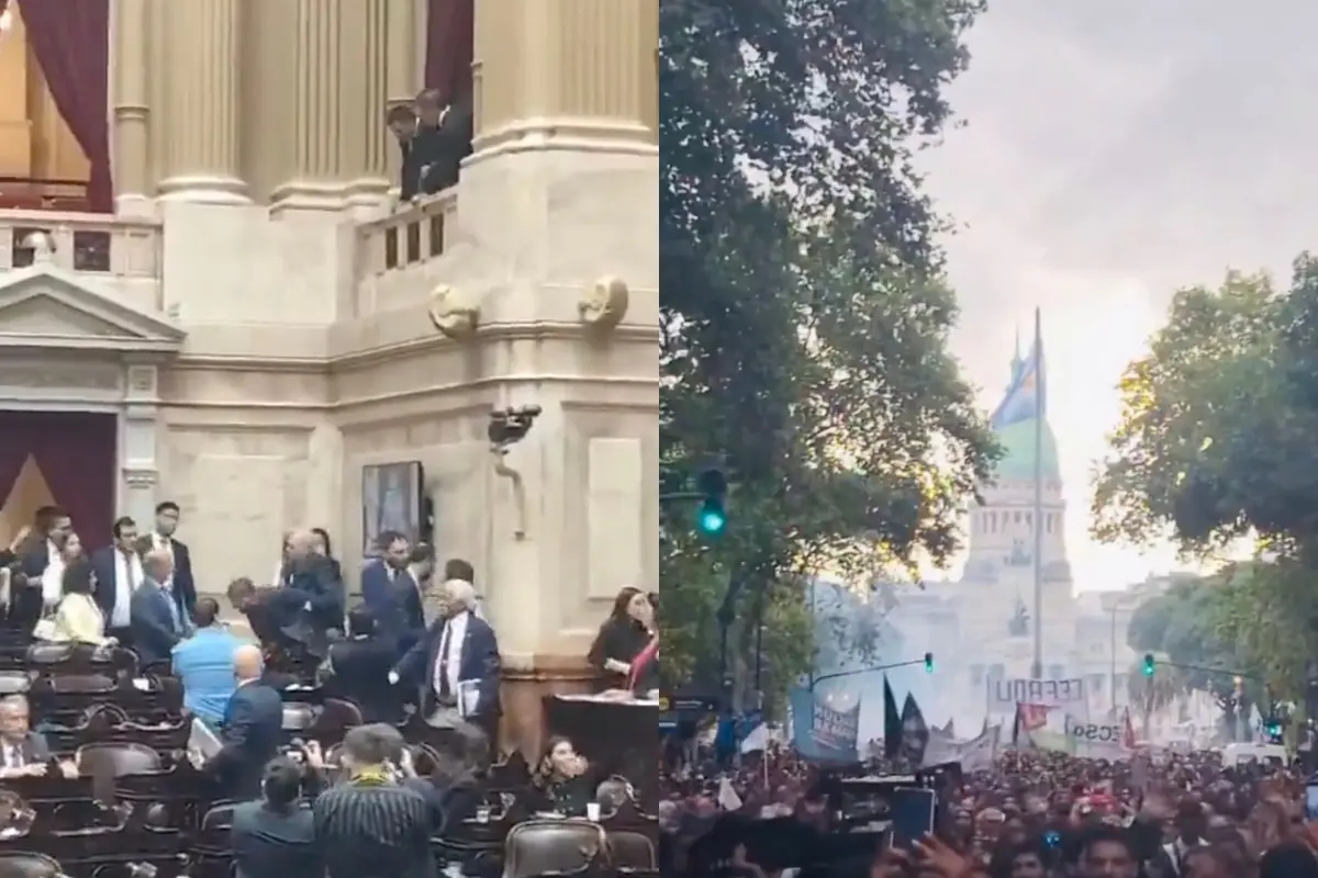 Parlamentarios argentinos a empujones en el Congreso mientras jubilados eran agredidos en las calles por la policía