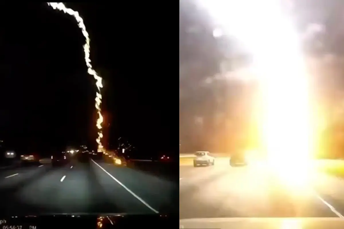 VIDEO| Impactante caída de un rayo a metros de automóviles en carretera de EEUU