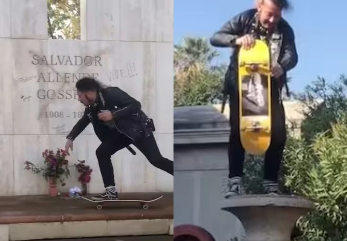 VIDEO| Skater treintañero causa indignación al profanar tumba de Salvador Allende y jugar con cráneos