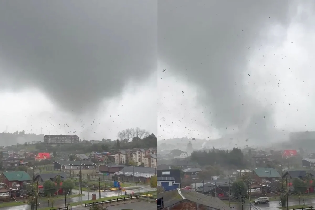 VIDEO| Con destrozos tornado sorprendió a habitantes de Puerto Varas: Alerta de tromba marina en 3 regiones