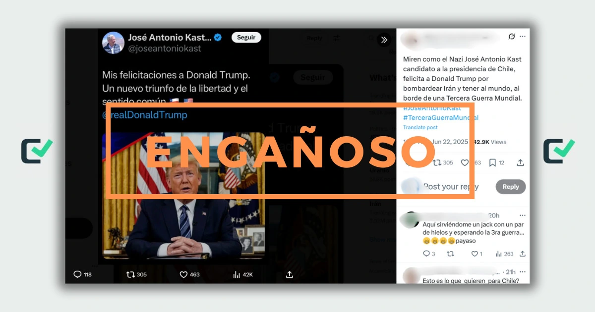 Engañoso: Mensaje de José Antonio Kast felicitando a Donald Trump no es tras los recientes ataques a Irán, es de 2024