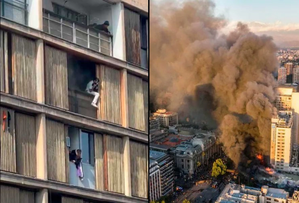 VIDEO| Incendio de grandes proporciones en Plaza de Armas: Cortes de tránsito y rescate de personas desde balcones