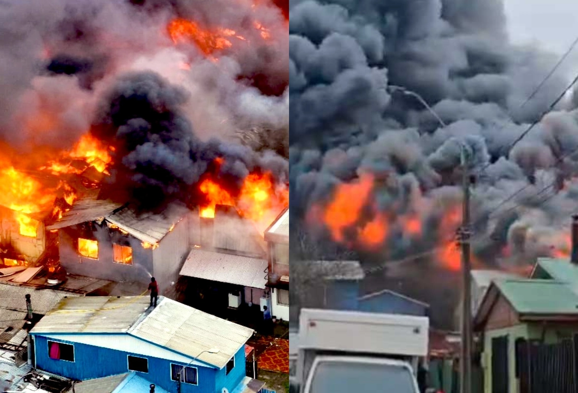 Emergencia en Concepción: Incendio de grandes proporciones en bodega de ropa se propaga a viviendas
