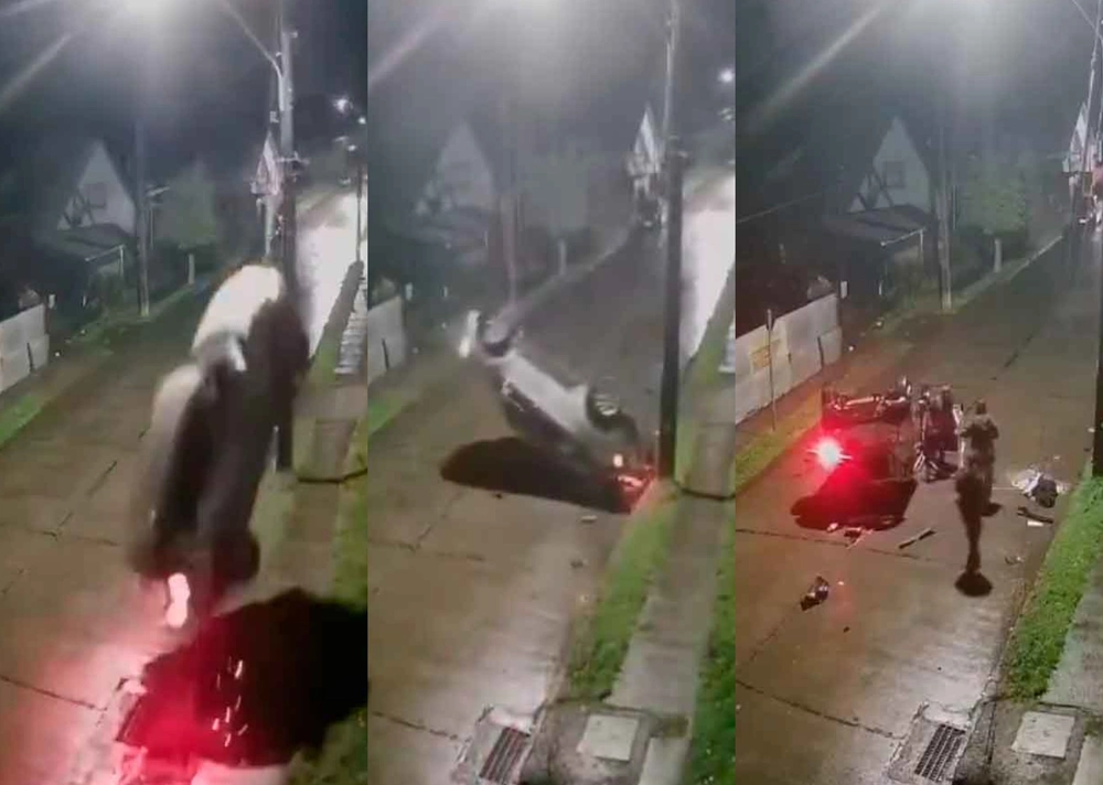 VIDEO| Impactante volcamiento en Río Negro: Auto vuela por el aire, queda de cabeza y conductor huye corriendo
