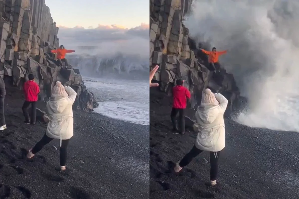 VIDEO| Por no respetar nomas: Turista es arrastrado por olas de la playa más peligrosa del mundo en Islandia