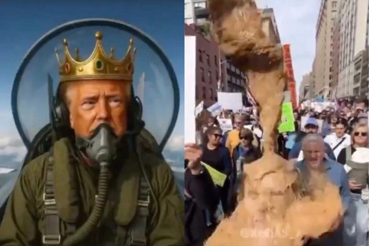 VIDEO| En un avión bombardeando heces: Así se burla Trump de los 7 millones de manifestantes en su contra