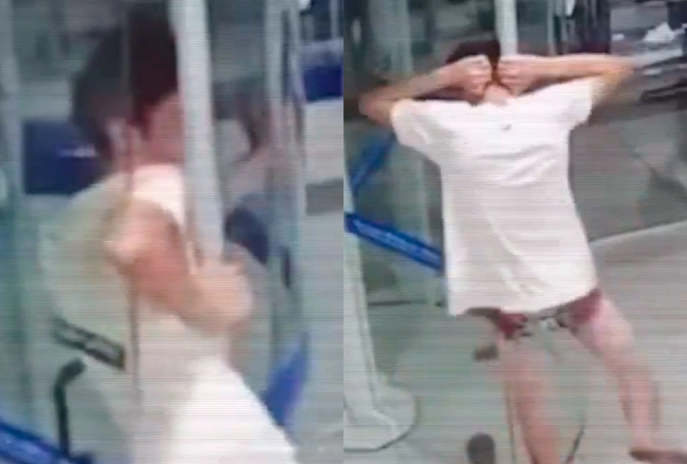 VIDEO| El peor ladrón del mundo: Queda atrapado en puerta giratoria de banco y pierde hasta pantalones