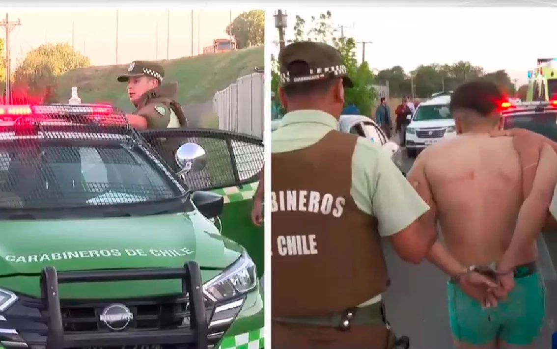 VIDEO| Insólito accidente en Santiago: Conductor vuelca con su camión y se saca la ropa ante llegada de Carabineros