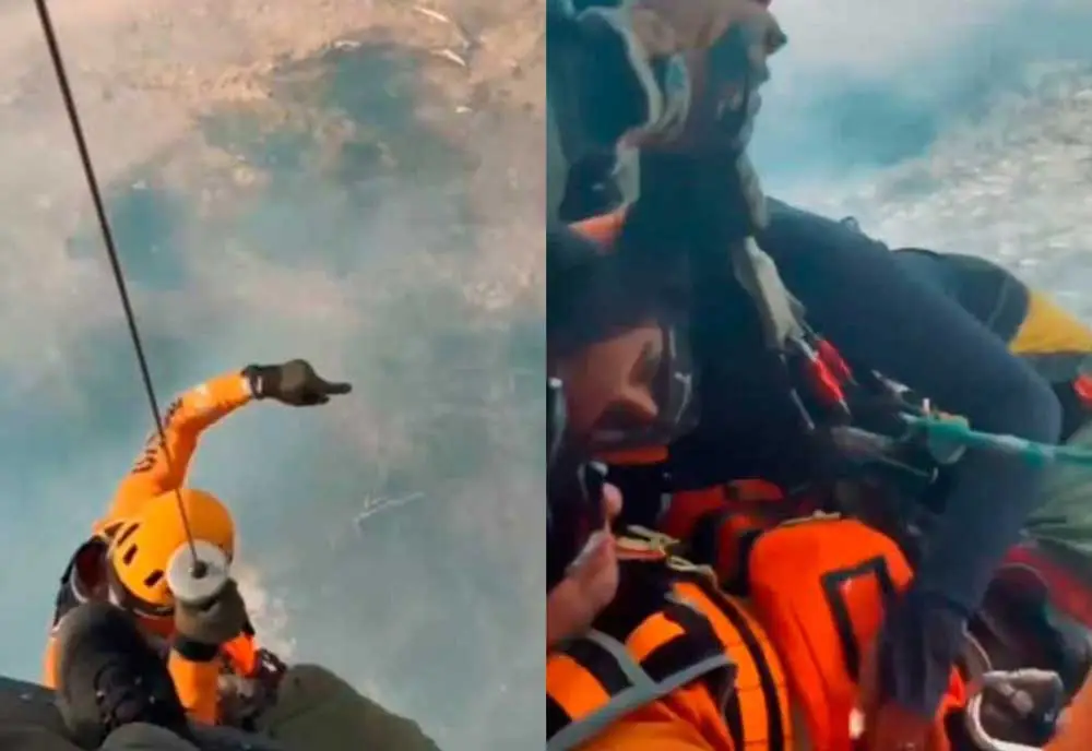 VIDEO| La arriesgada maniobra de Carabineros para rescatar a mujer que hacía trekking antes de incendio en Las Condes