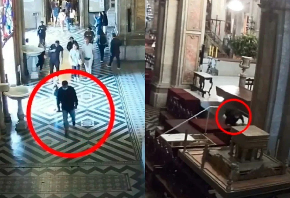 VIDEO| Revelan cómo fue el robo a la Catedral de Santiago: Sujeto entró con mascarilla y se escondió durante horas