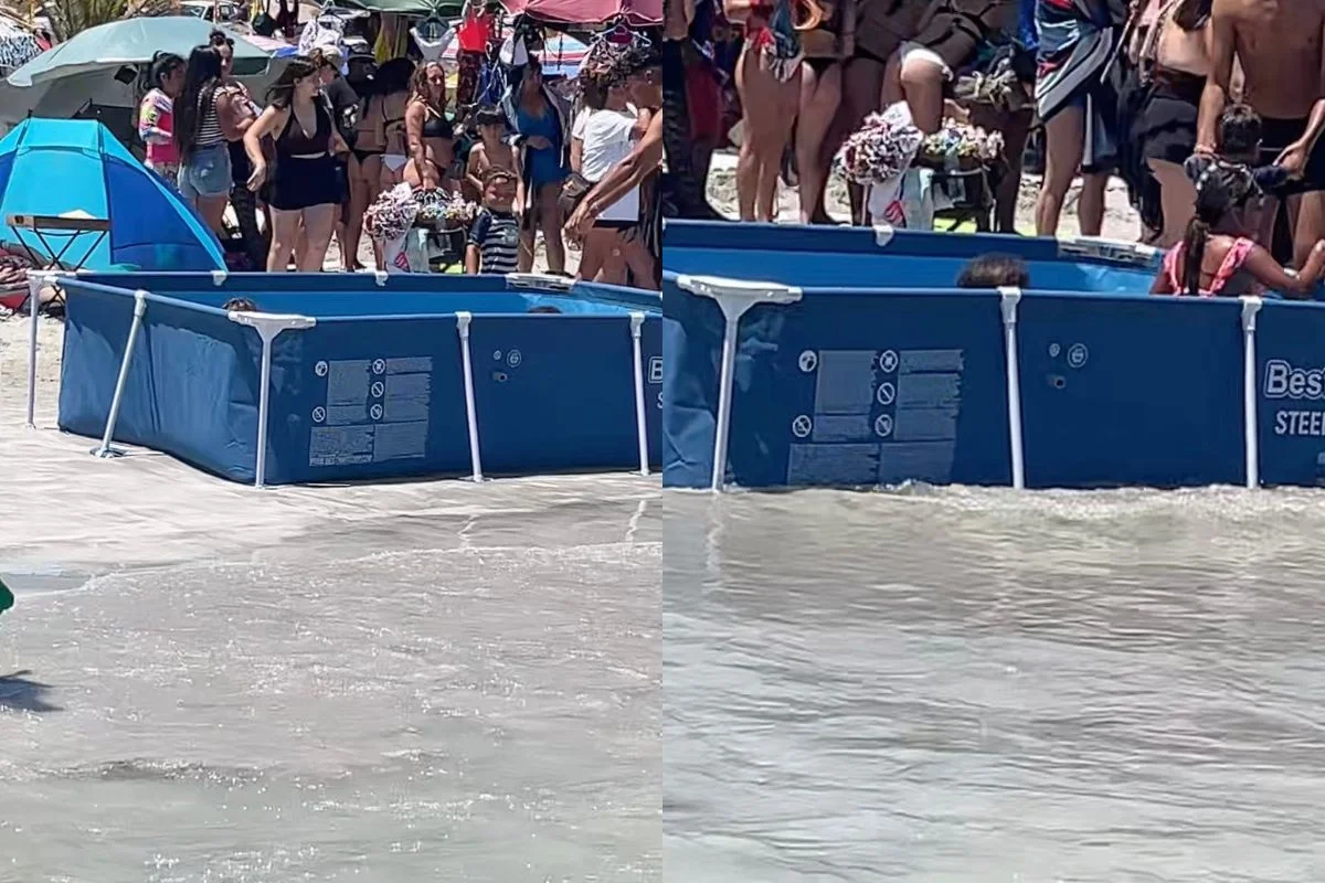 VIDEO| Debate en redes por registro viral que muestra piscina armable instalada en playa de Totoralillo