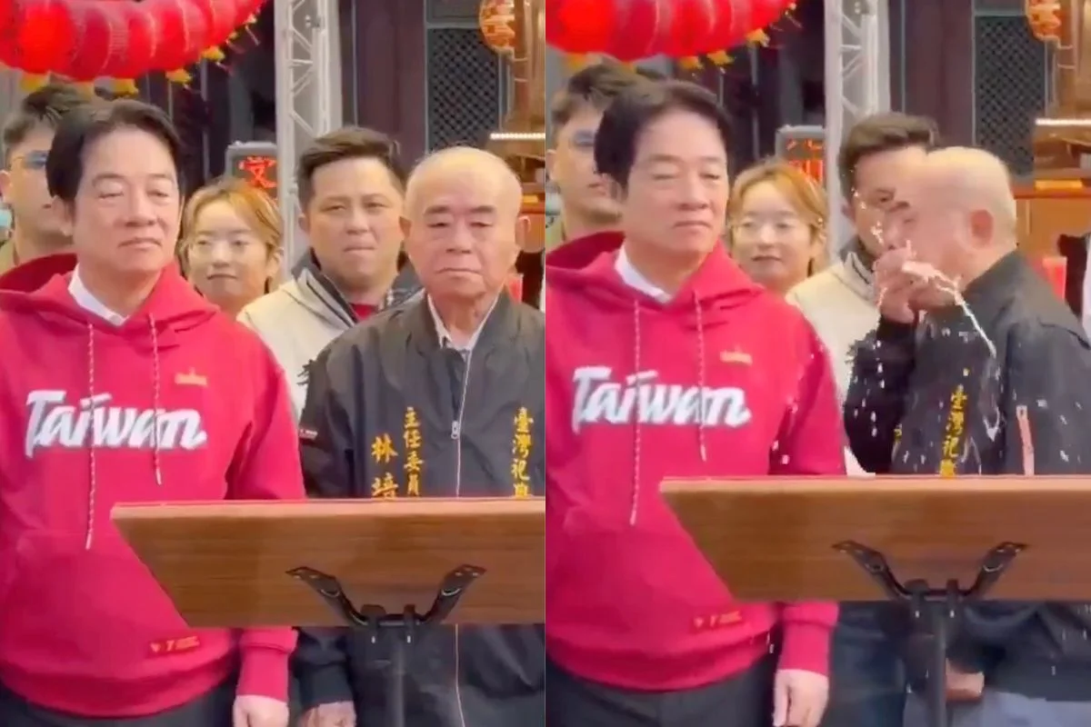 VIDEO| El momento en que vomitan sobre presidente de Taiwán en plena celebración de Año Nuevo Lunar
