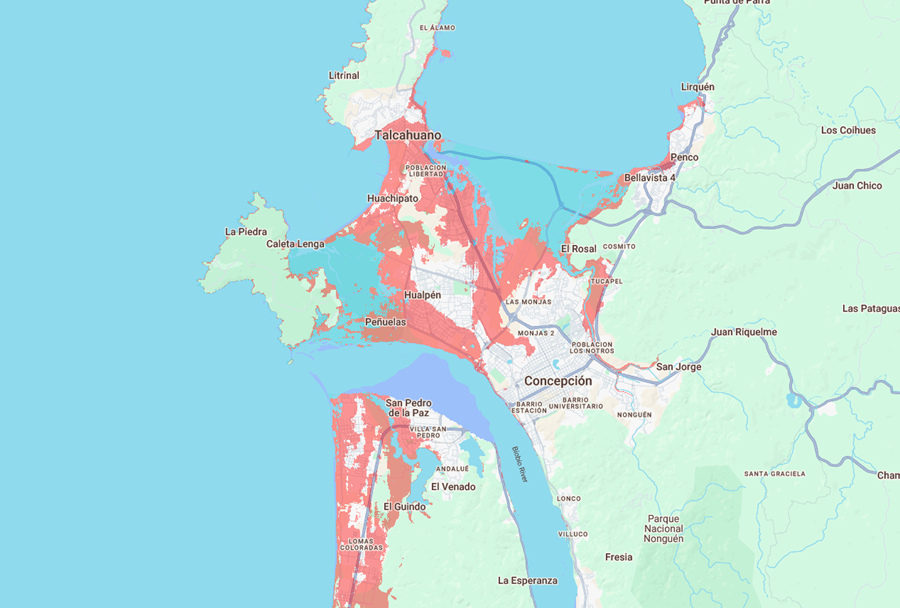 Varias cuadras sumergidas: Mapa señala zonas habitadas de Chile que quedarán bajo nivel del mar