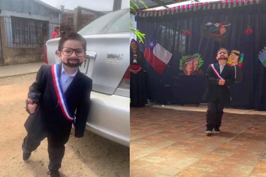 VIDEO| Tierno video de niño que se disfrazó del Presidente Boric para ir al colegio se vuelve viral