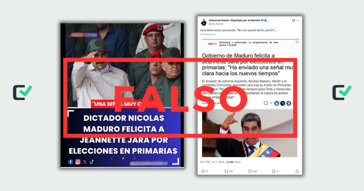 Es falso que Nicolás Maduro felicitó a Jeannette Jara por triunfo en primarias en Chile
